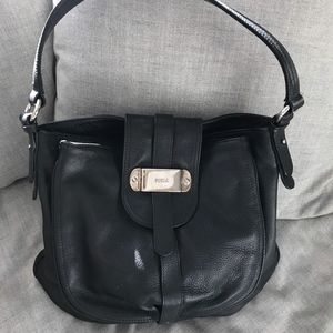FURLA! Black Leather Shoulder Bag with Dust Cover